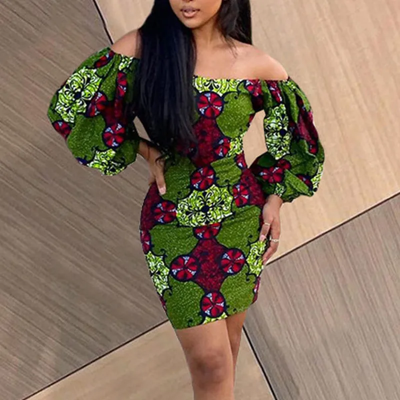 Floral Print Off Shoulder Long Sleeve Dress