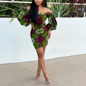Floral Print Off Shoulder Long Sleeve Dress