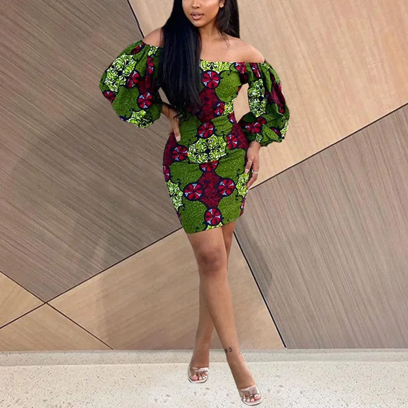 Floral Print Off Shoulder Long Sleeve Dress