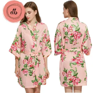 Floral Satin Robes 3026 Peach