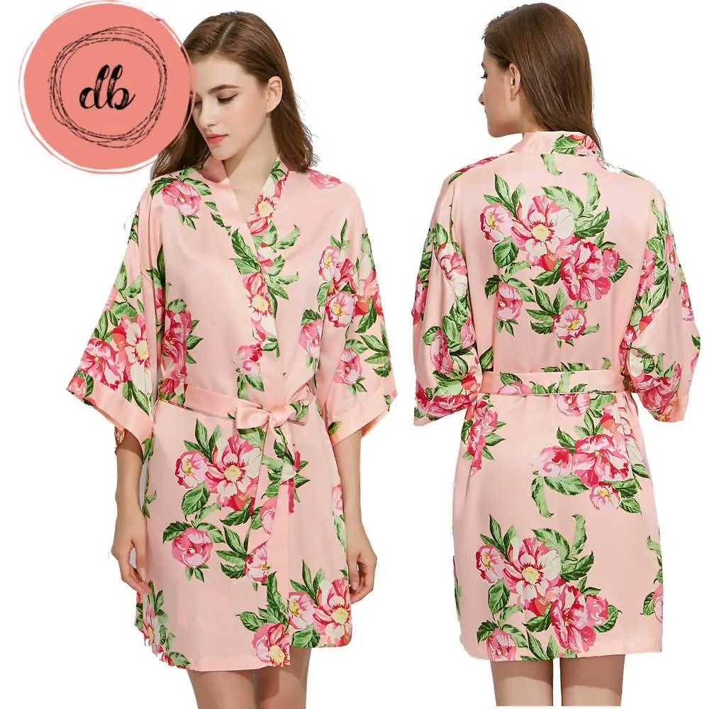 Floral Satin Robes 3026 Peach
