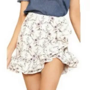 Floral skirt mini white womens chic ruffle flowers NWT