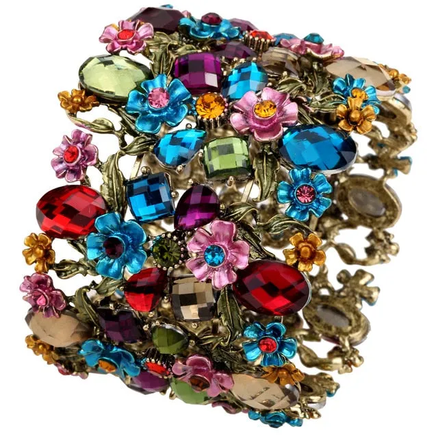 Flower Stretch Wide Bracelet Women Jewelry