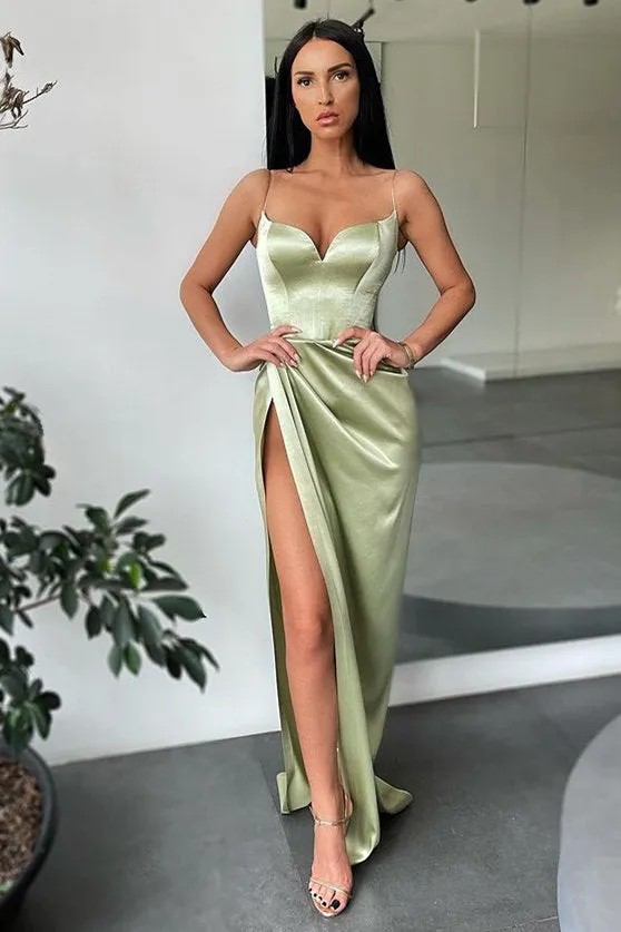 Forest green Spaghetti-Straps High-split Long Prom Dress
