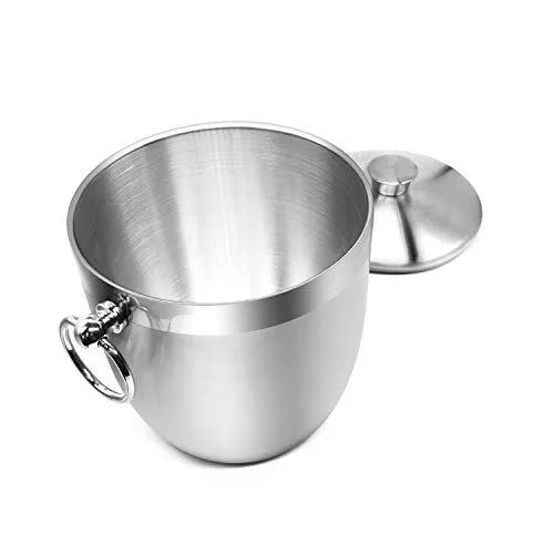 Fortune Candy Insulated Ice Bucket - Double Walled Stainless Steel Ice Bucket with Ice Tongs, Scoop, Lid, and Exclusive Handmade Nylon Holder - 2.8 L, Silver/Navy Blue 2