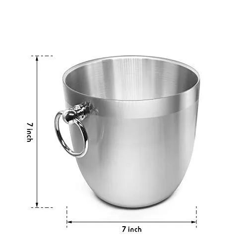 Fortune Candy Insulated Ice Bucket - Double Walled Stainless Steel Ice Bucket with Ice Tongs, Scoop, Lid, and Exclusive Handmade Nylon Holder - 2.8 L, Silver/Navy Blue 2