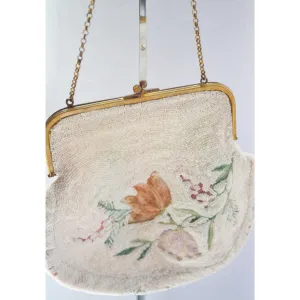 French White Beaded & Embroidered Purse