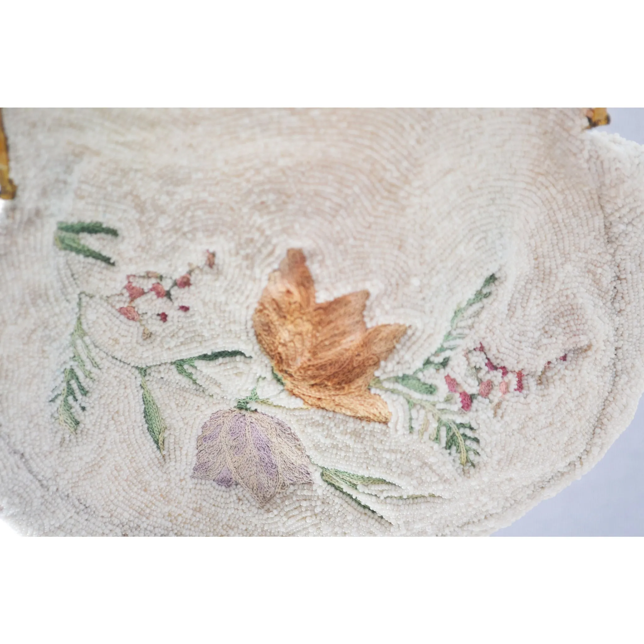 French White Beaded & Embroidered Purse