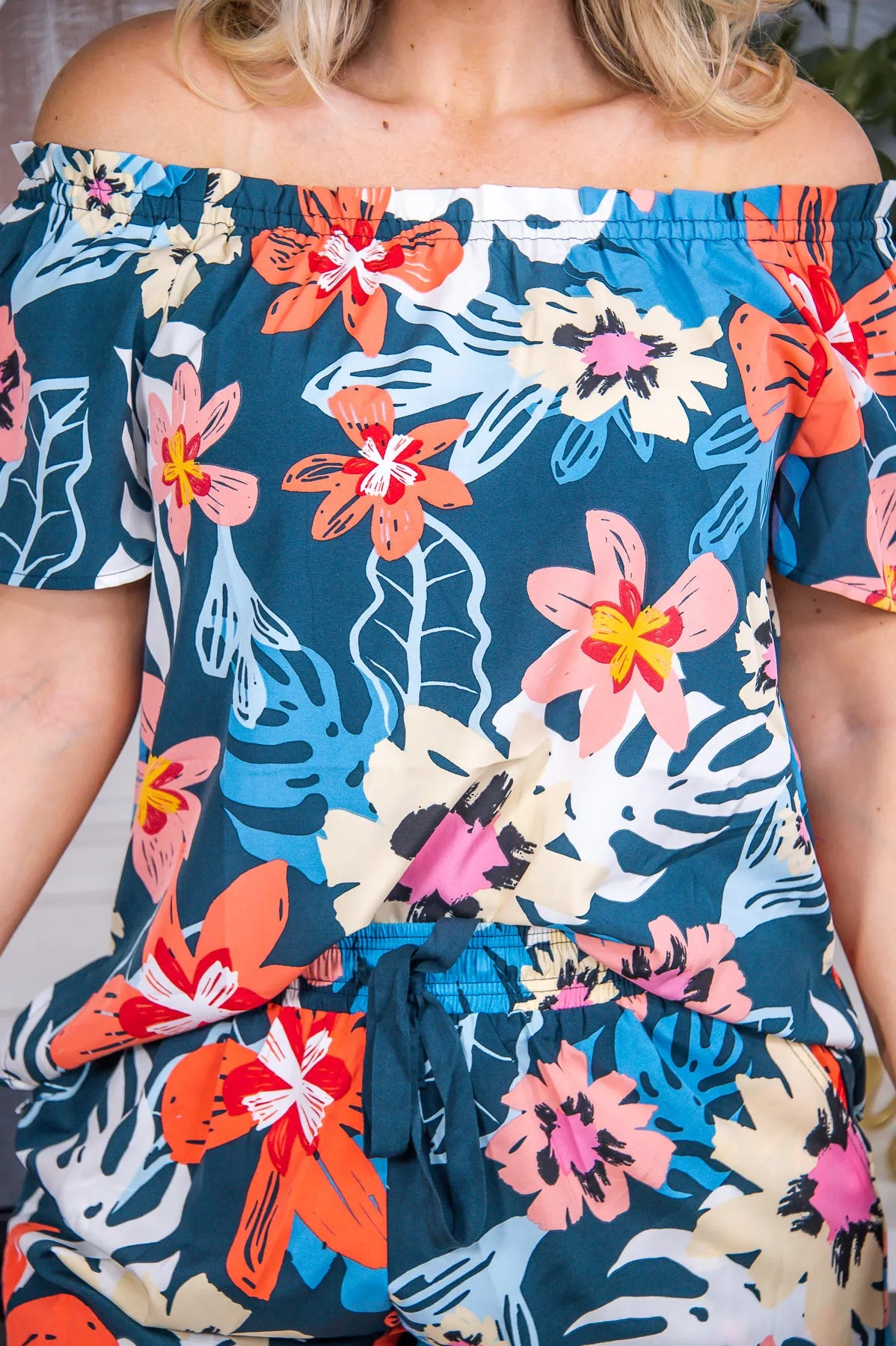 Fresh From The Tropics Navy/Multi Color Floral Off The Shoulder Top - T7112NV