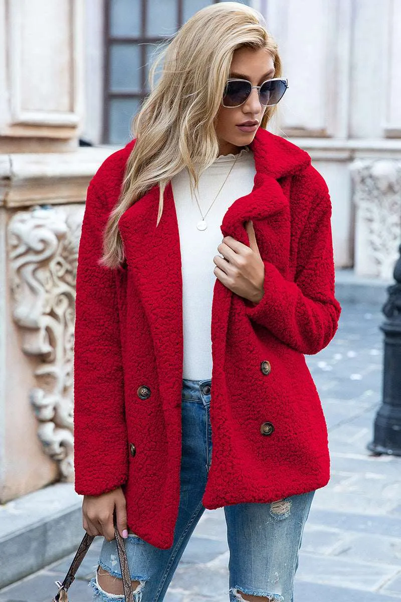 Full Size Lapel Collar Sherpa Coat (12 Colors)