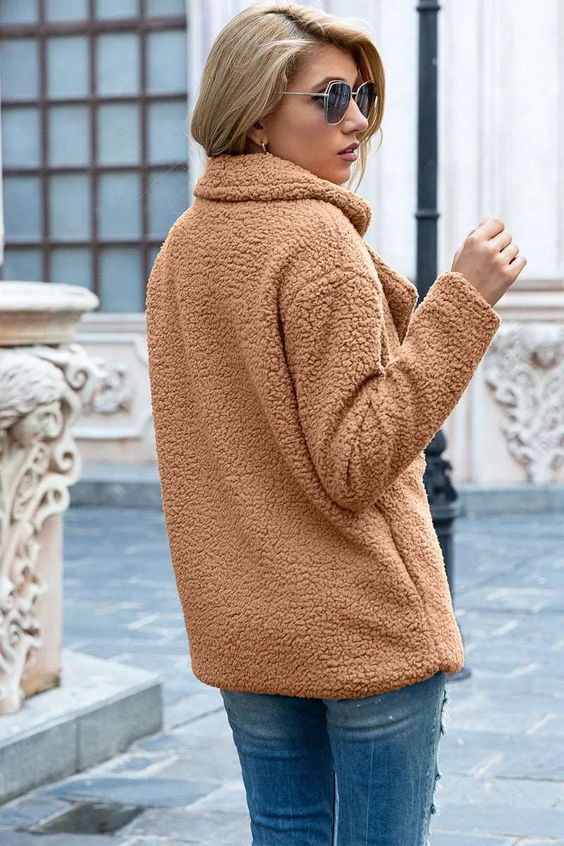 Full Size Lapel Collar Sherpa Coat (12 Colors)