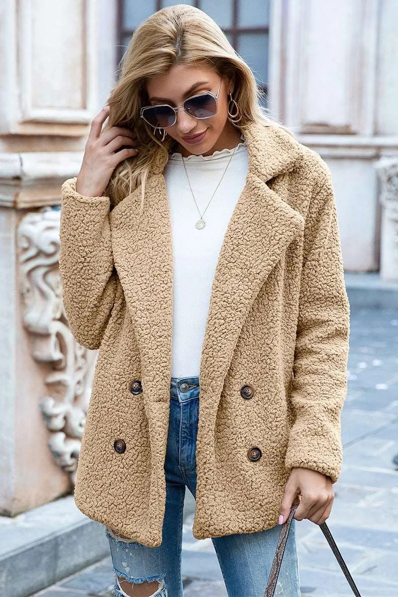 Full Size Lapel Collar Sherpa Coat (12 Colors)