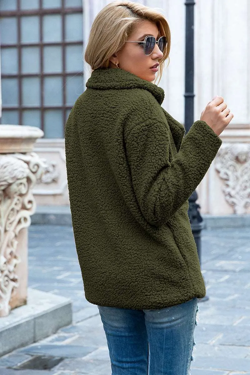 Full Size Lapel Collar Sherpa Coat (12 Colors)