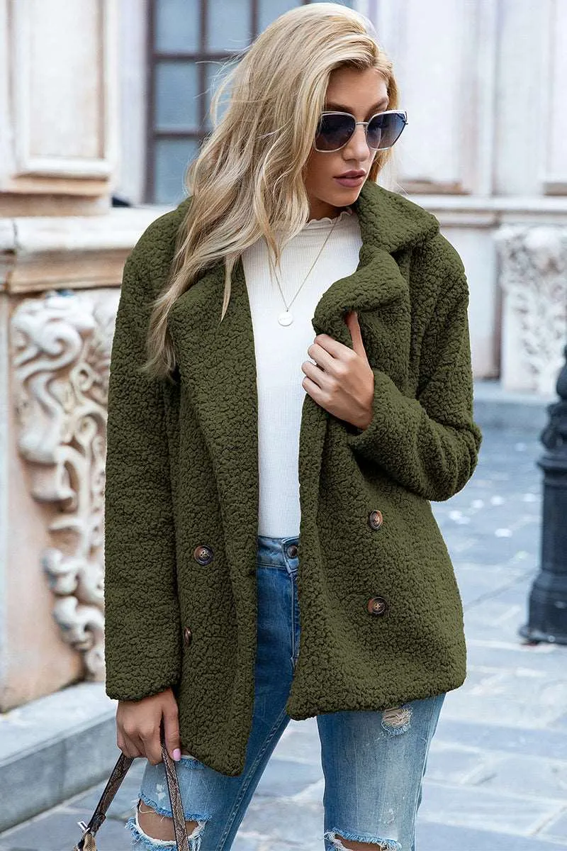 Full Size Lapel Collar Sherpa Coat (12 Colors)
