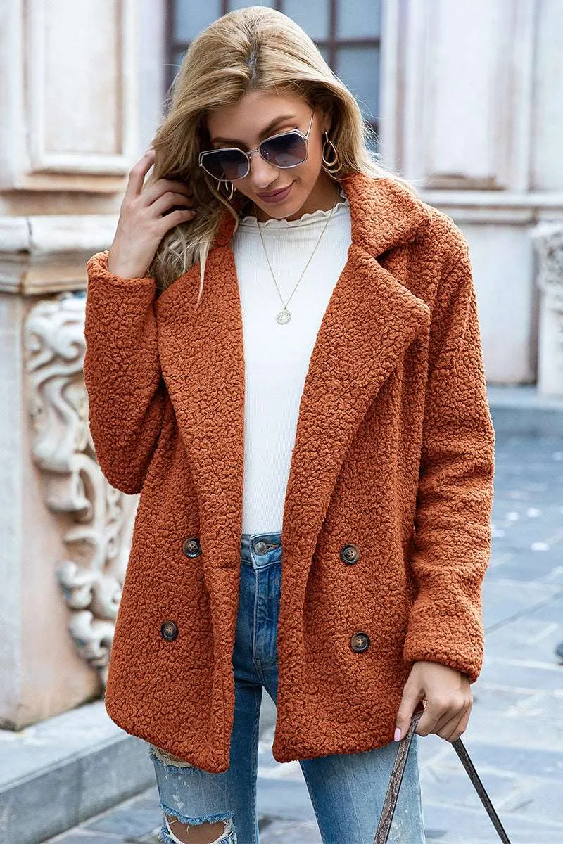 Full Size Lapel Collar Sherpa Coat (12 Colors)