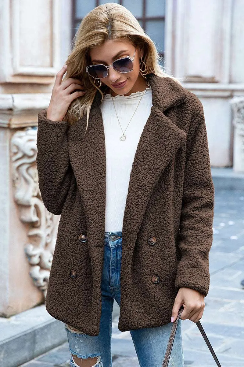 Full Size Lapel Collar Sherpa Coat (12 Colors)