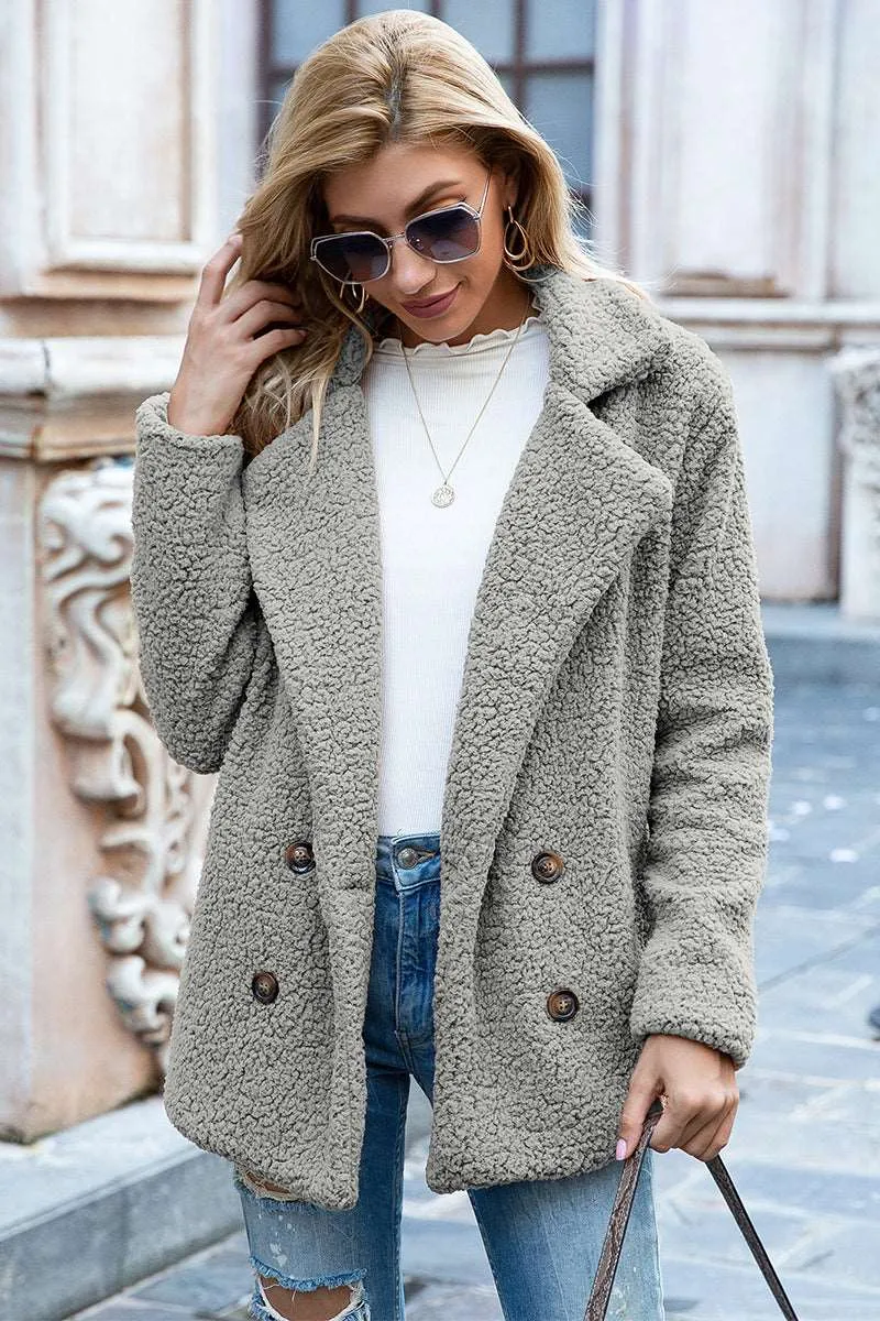 Full Size Lapel Collar Sherpa Coat (12 Colors)