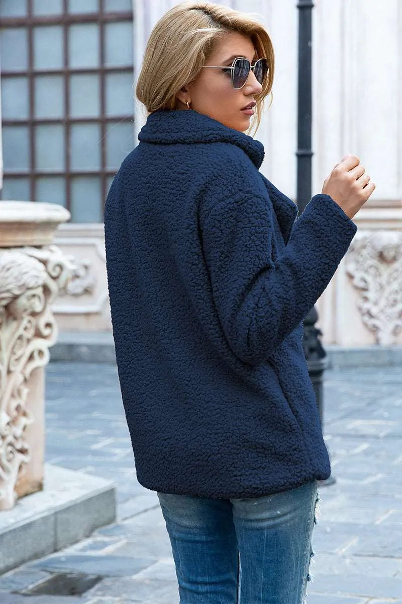 Full Size Lapel Collar Sherpa Coat (12 Colors)