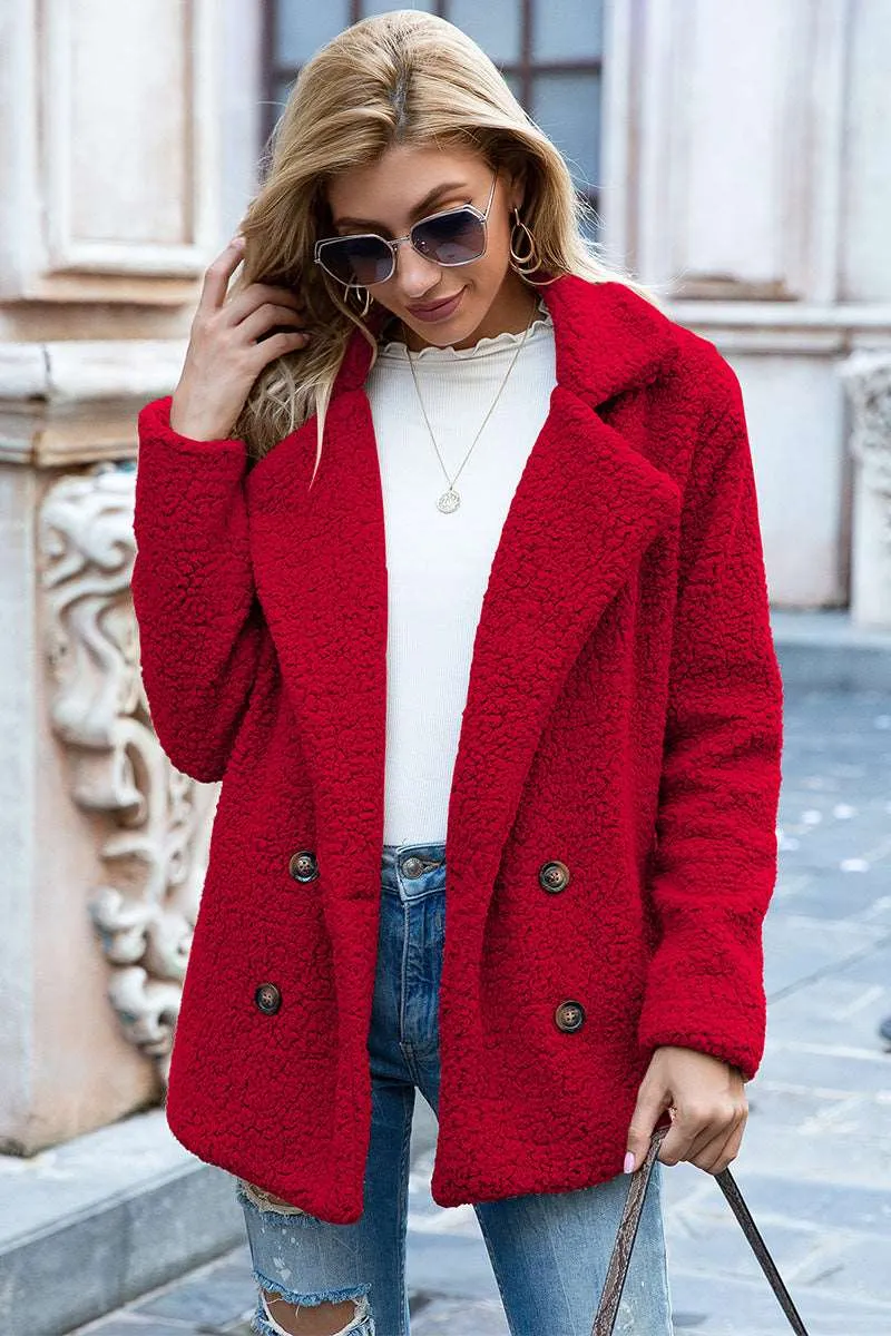 Full Size Lapel Collar Sherpa Coat (12 Colors)