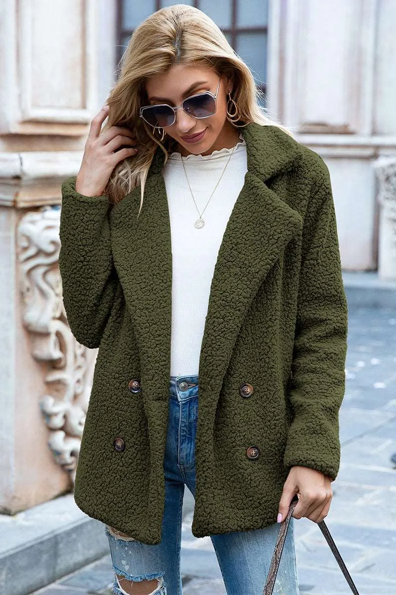 Full Size Lapel Collar Sherpa Coat (12 Colors)