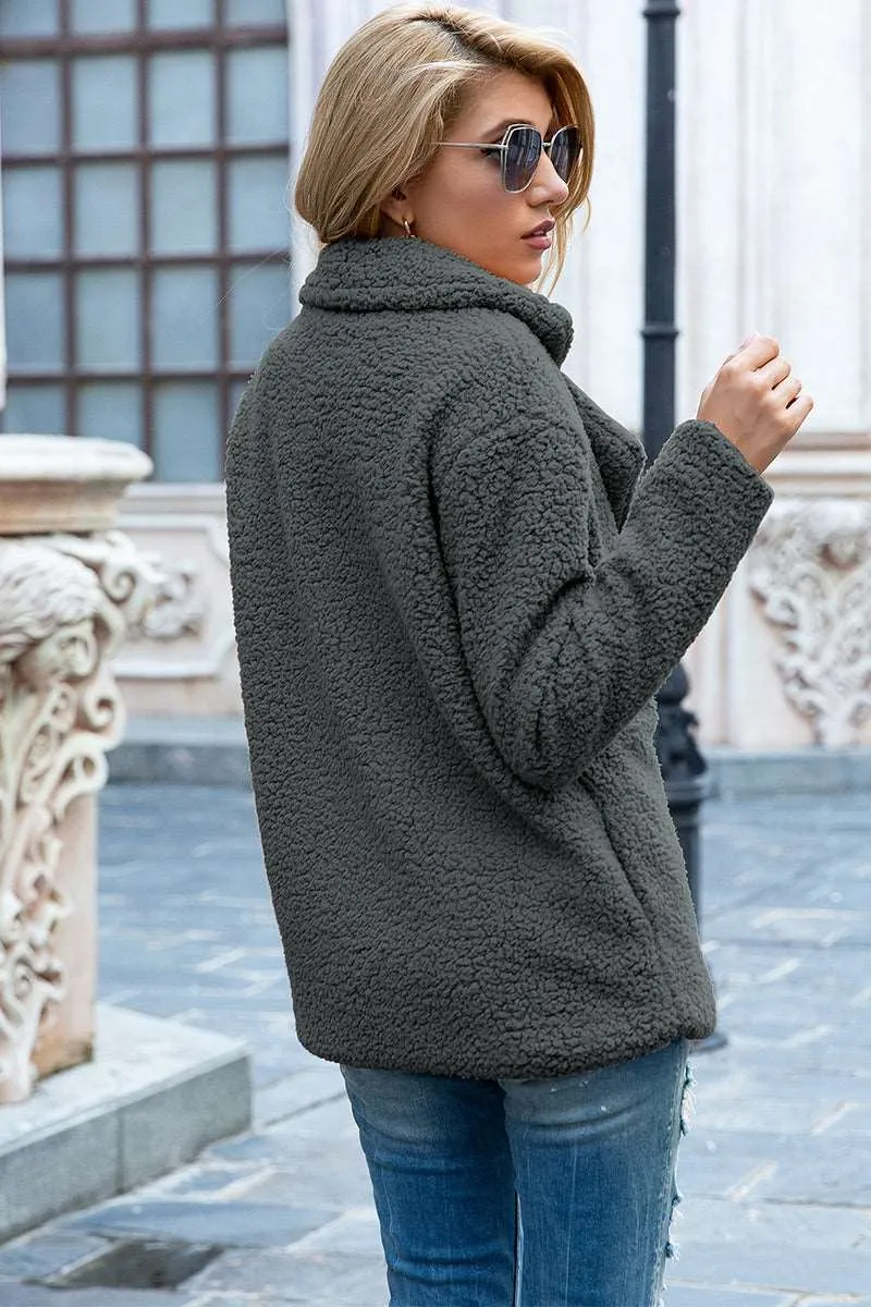 Full Size Lapel Collar Sherpa Coat (12 Colors)