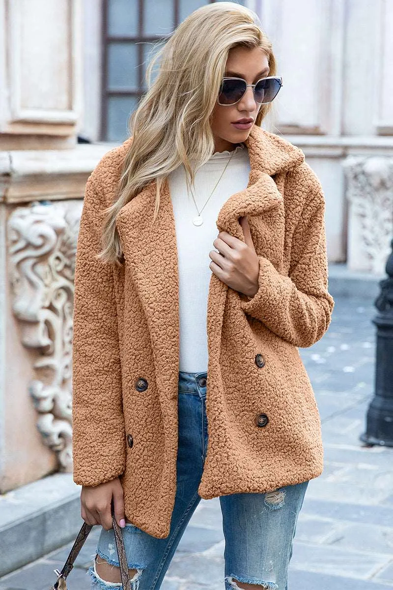 Full Size Lapel Collar Sherpa Coat (12 Colors)