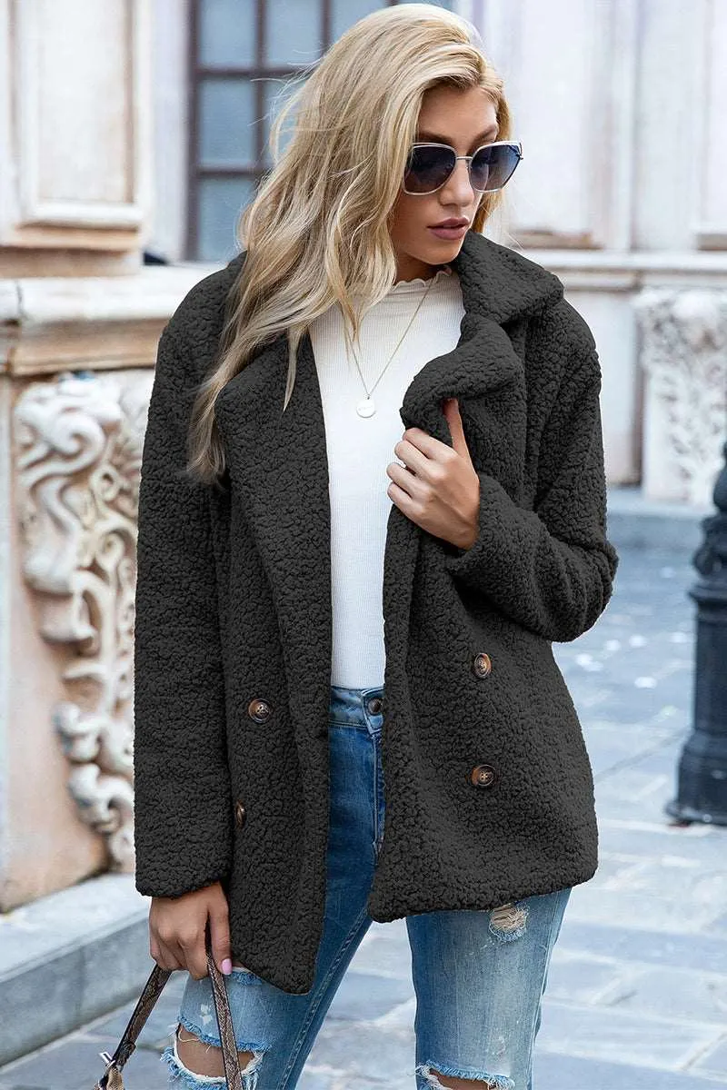 Full Size Lapel Collar Sherpa Coat (12 Colors)