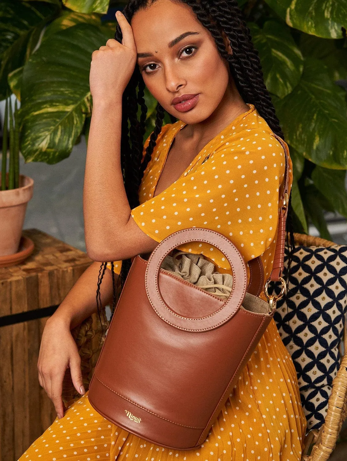 Gaia Round Handle Vegan Leather Handbag | Chestnut