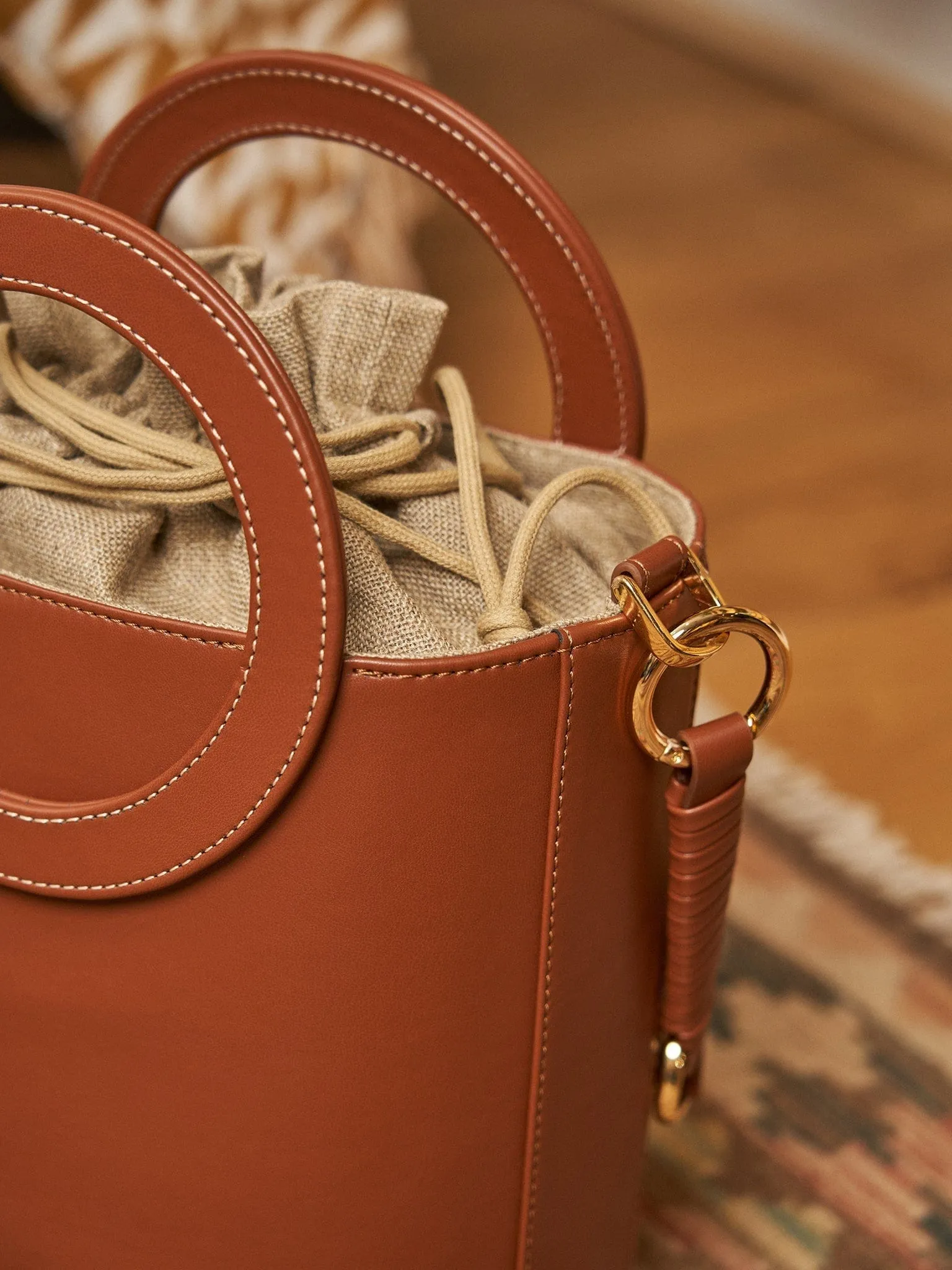 Gaia Round Handle Vegan Leather Handbag | Chestnut