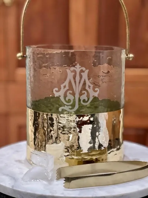 Glass & Gold Hammered Ice Bucket Set