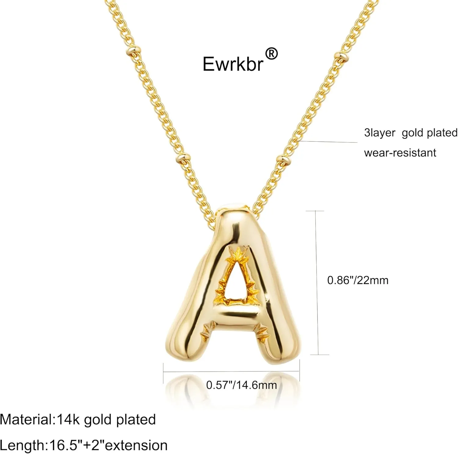 Gold Bubble Letter Necklace for Women, 14k Gold Plated Balloon Initial Letter Pendant Necklace Dainty Charm Initial Necklaces for Women Trendy Chunky Custom Name Necklace Gold Jewelry for Women