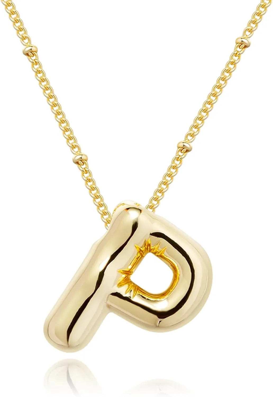 Gold Bubble Letter Necklace for Women, 14k Gold Plated Balloon Initial Letter Pendant Necklace Dainty Charm Initial Necklaces for Women Trendy Chunky Custom Name Necklace Gold Jewelry for Women