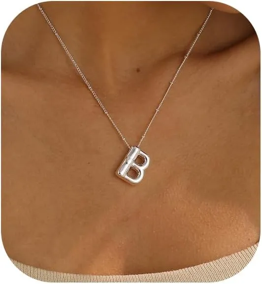 Gold Bubble Letter Necklace for Women, 14k Gold Plated Balloon Initial Letter Pendant Necklace Dainty Charm Initial Necklaces for Women Trendy Chunky Custom Name Necklace Gold Jewelry for Women