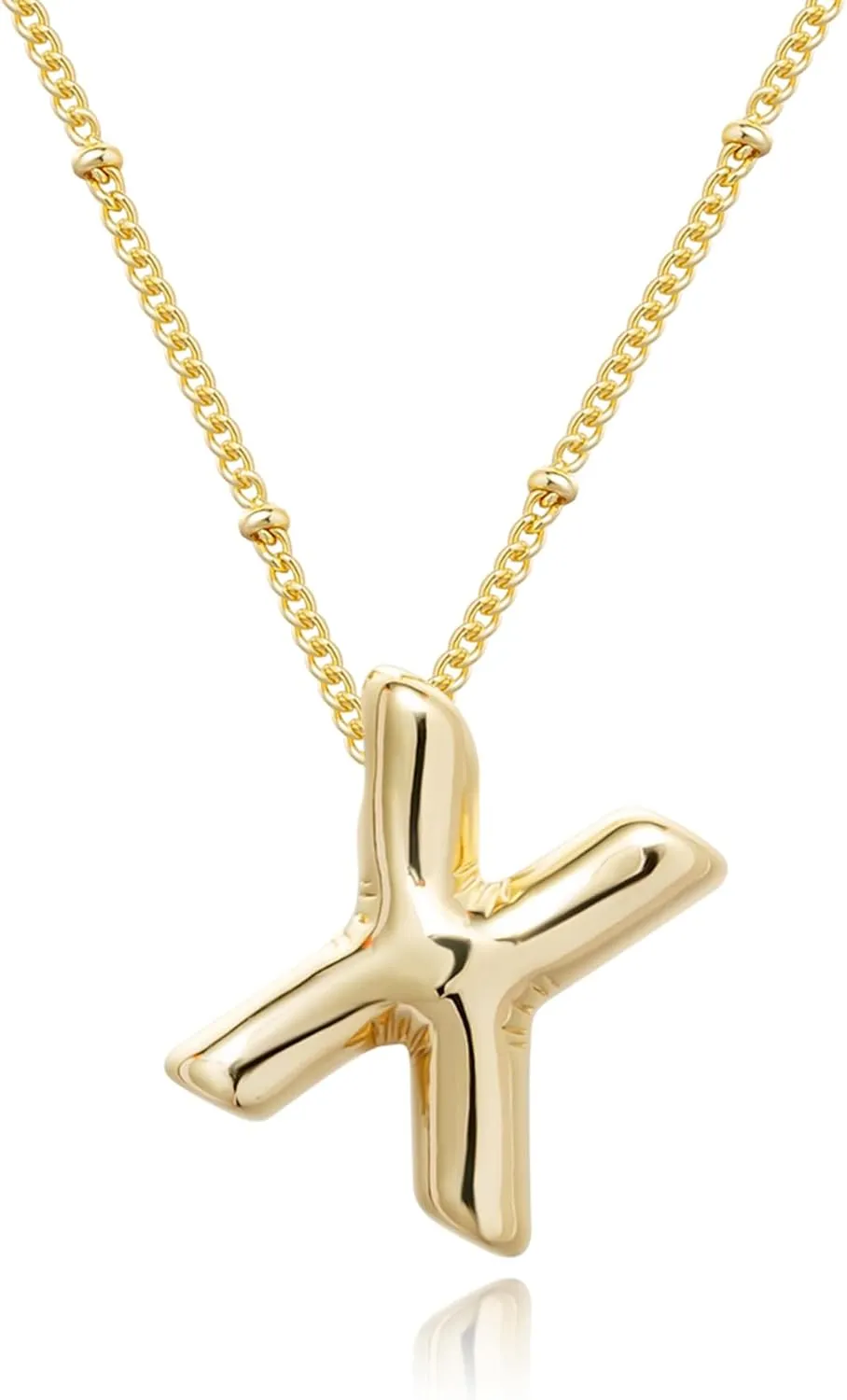 Gold Bubble Letter Necklace for Women, 14k Gold Plated Balloon Initial Letter Pendant Necklace Dainty Charm Initial Necklaces for Women Trendy Chunky Custom Name Necklace Gold Jewelry for Women