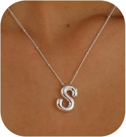 Gold Bubble Letter Necklace for Women, 14k Gold Plated Balloon Initial Letter Pendant Necklace Dainty Charm Initial Necklaces for Women Trendy Chunky Custom Name Necklace Gold Jewelry for Women