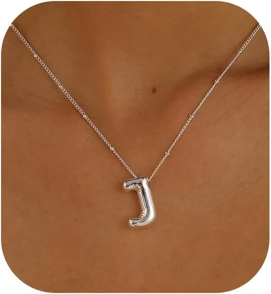 Gold Bubble Letter Necklace for Women, 14k Gold Plated Balloon Initial Letter Pendant Necklace Dainty Charm Initial Necklaces for Women Trendy Chunky Custom Name Necklace Gold Jewelry for Women