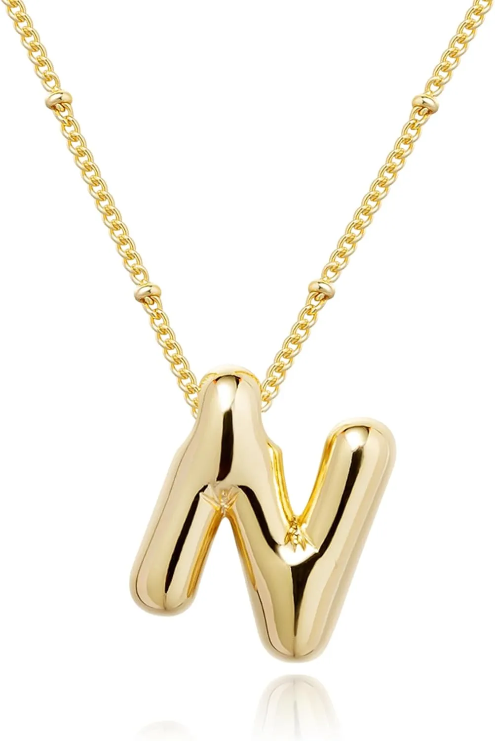 Gold Bubble Letter Necklace for Women, 14k Gold Plated Balloon Initial Letter Pendant Necklace Dainty Charm Initial Necklaces for Women Trendy Chunky Custom Name Necklace Gold Jewelry for Women
