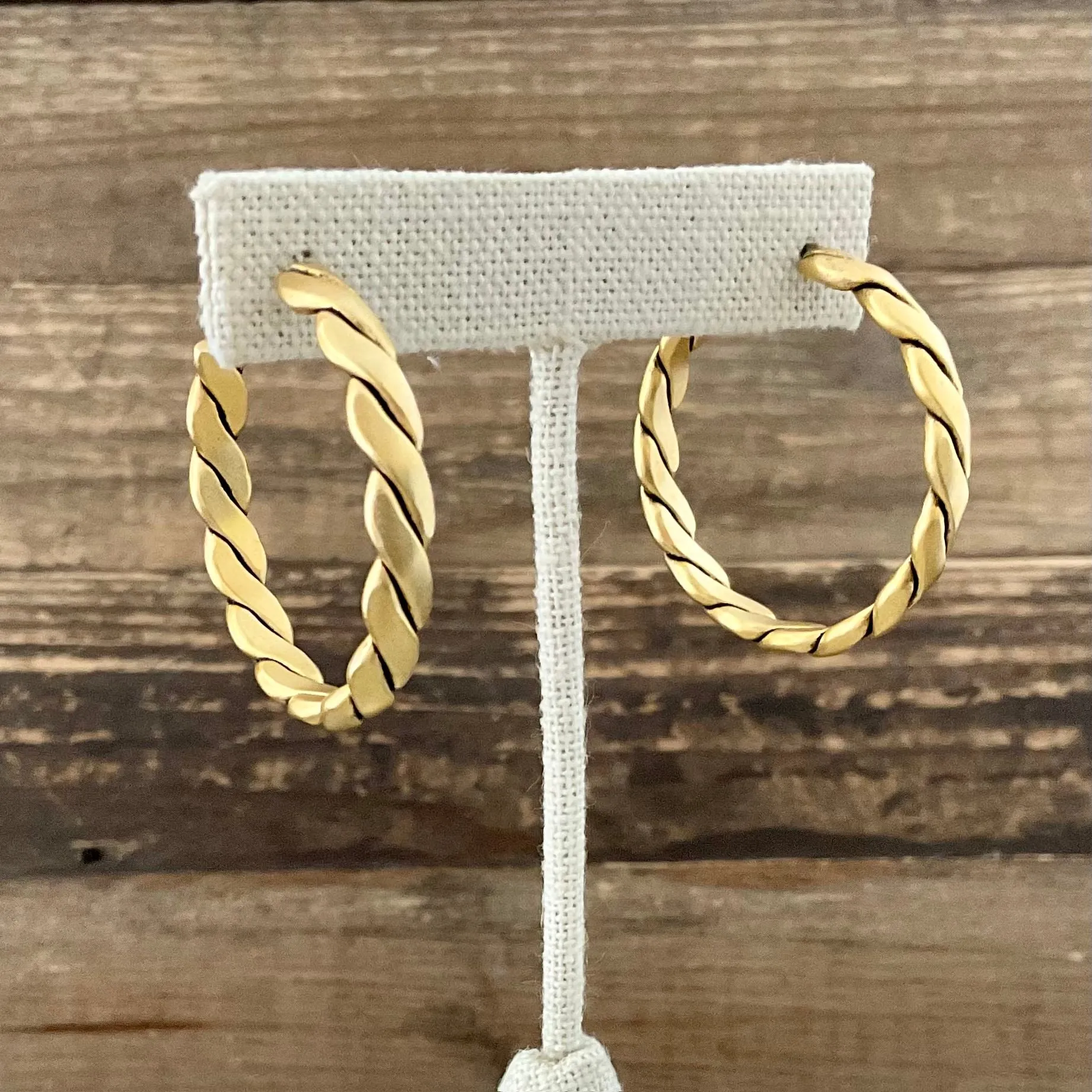 Gold Plated Medium Vintage Rope Hoop Earrings