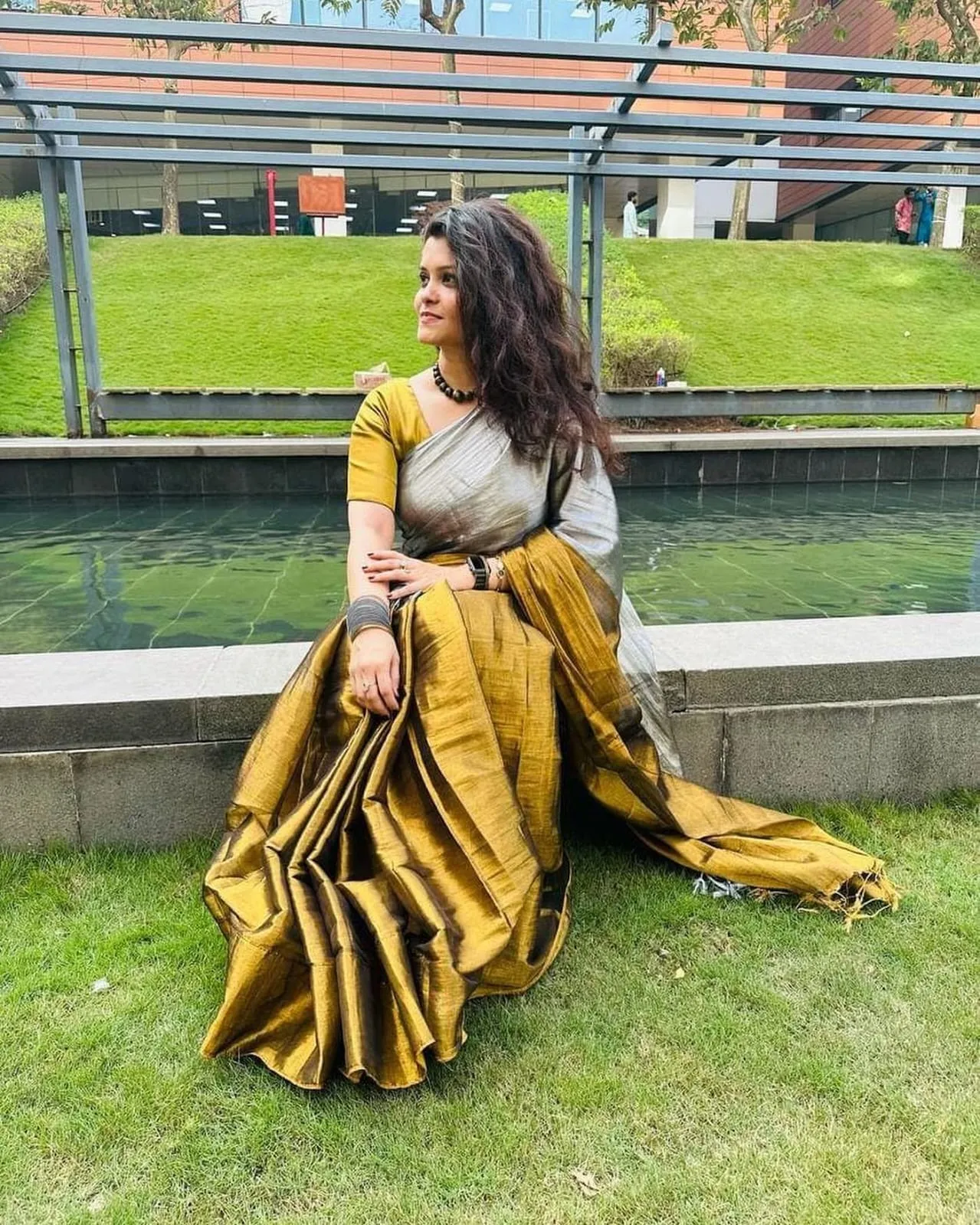 Gold-Silver Tissue Silk Saree With Blouse