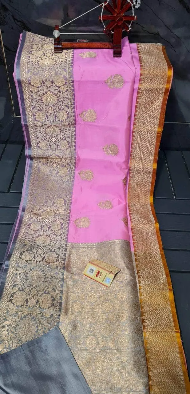 Gold Zari Banarasi Silk Saree with heavy pallu