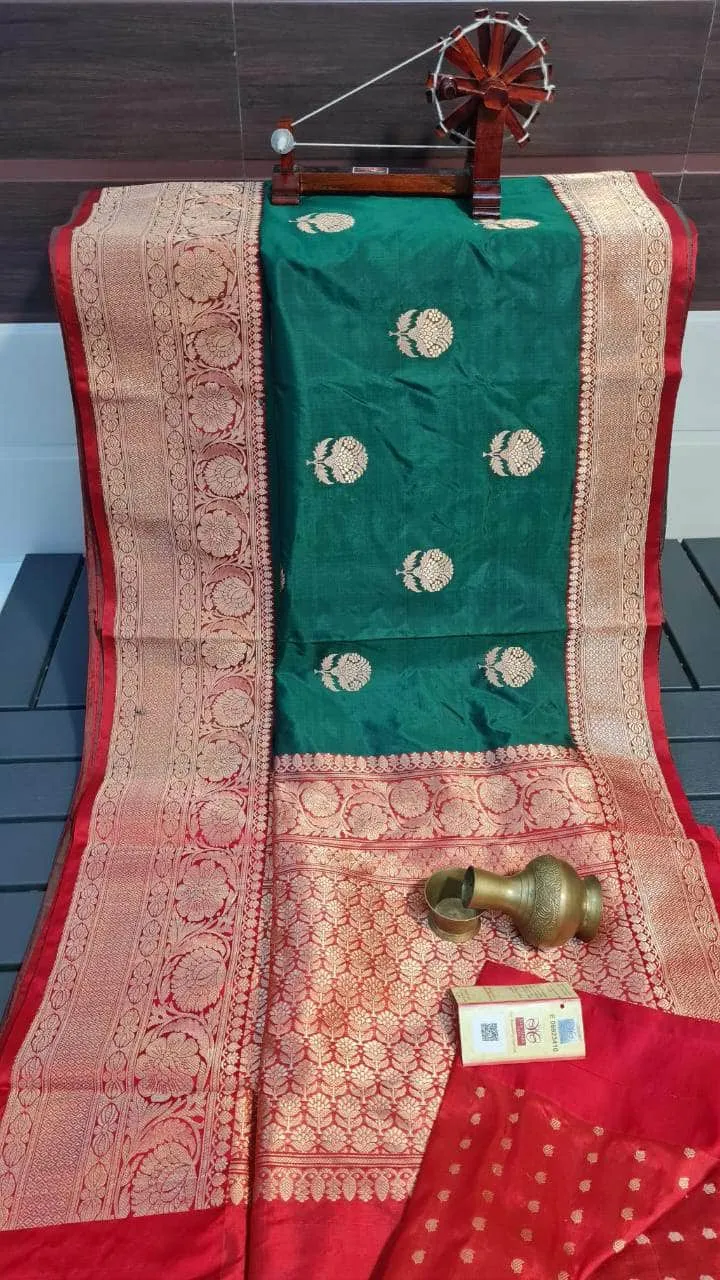 Gold Zari Banarasi Silk Saree with heavy pallu