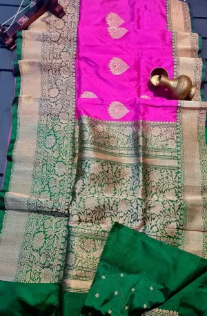Gold Zari Banarasi Silk Saree with heavy pallu