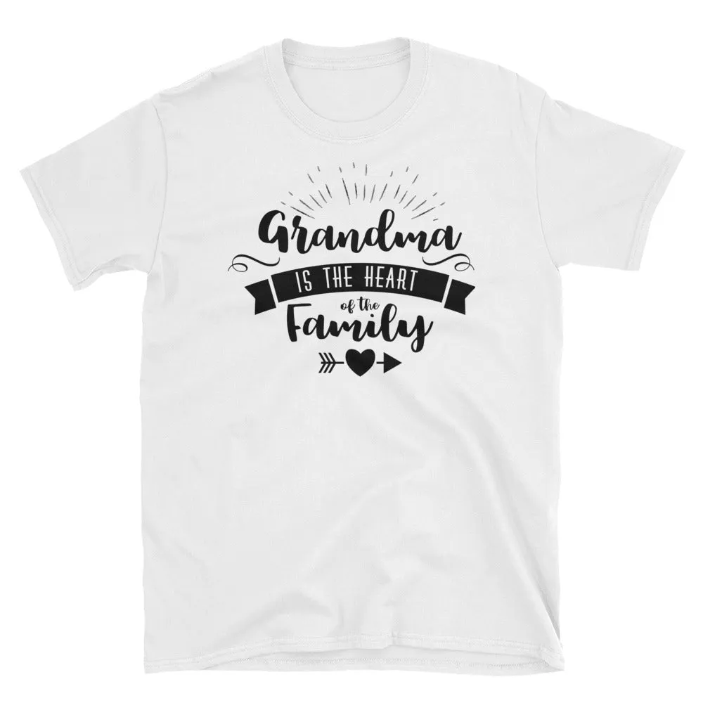 Grandma is The Heart of the Family T Shirt White Short-Sleeve Unisex Grandmother Tee Shirt