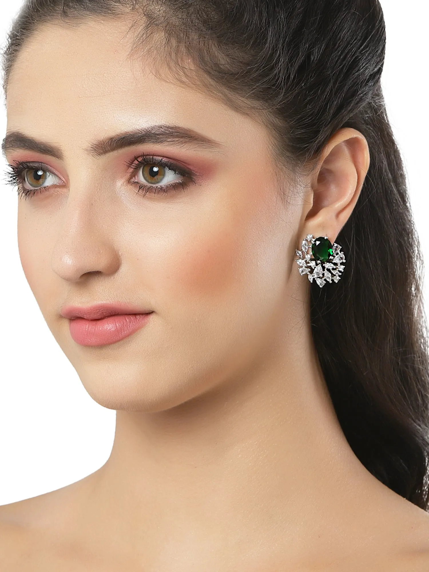 Green American Diamond Stud Earrings