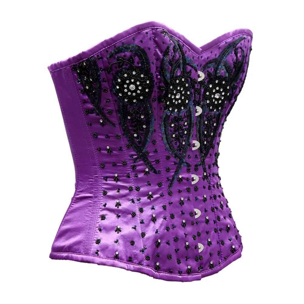 Grentz Purple Satin Embroidery Overbust Corset