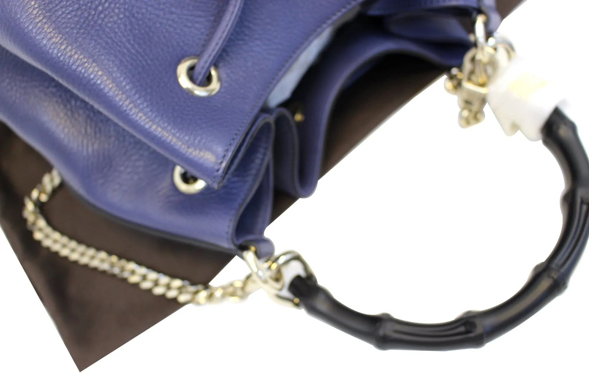 GUCCI Miss Bamboo Medium Blue Leather Bucket Shoulder Handbag