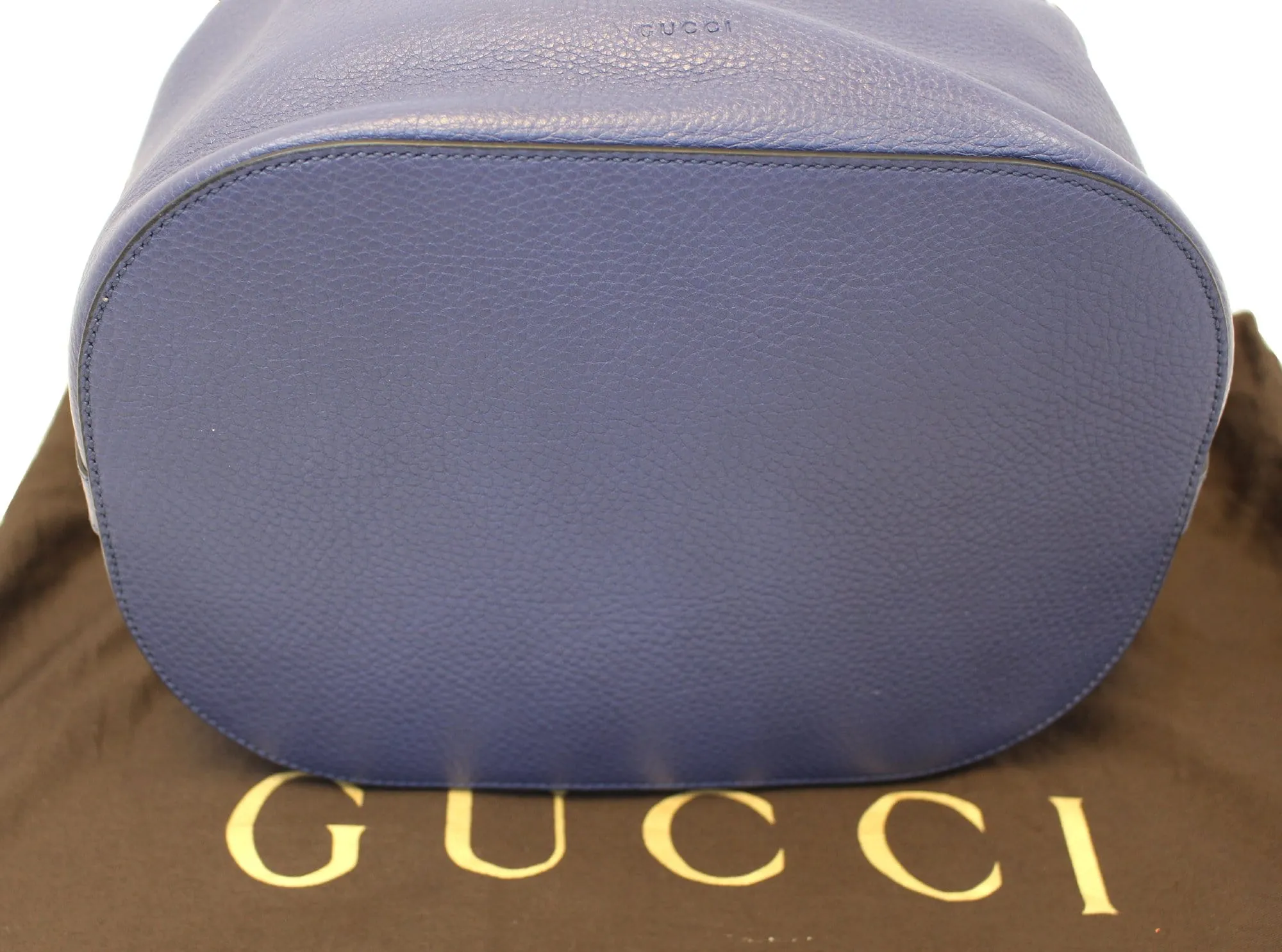 GUCCI Miss Bamboo Medium Blue Leather Bucket Shoulder Handbag