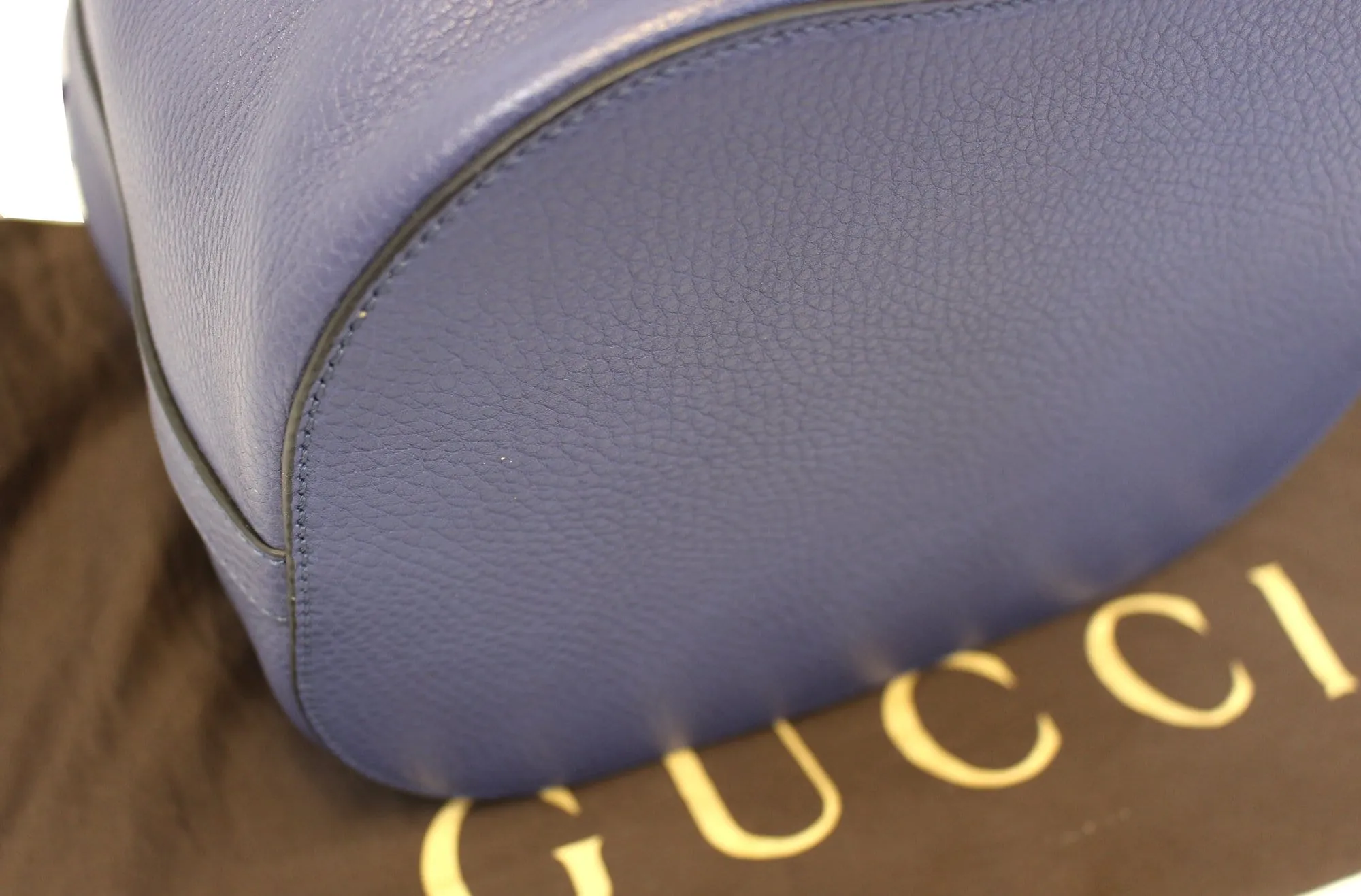 GUCCI Miss Bamboo Medium Blue Leather Bucket Shoulder Handbag