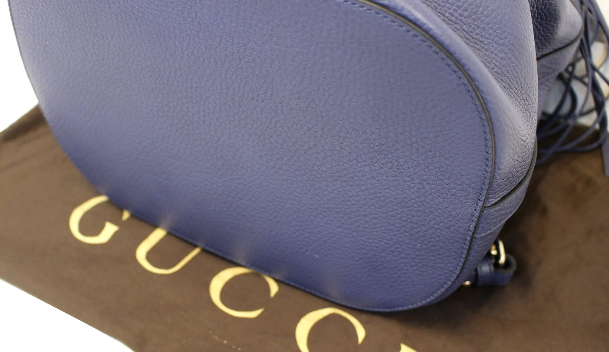 GUCCI Miss Bamboo Medium Blue Leather Bucket Shoulder Handbag
