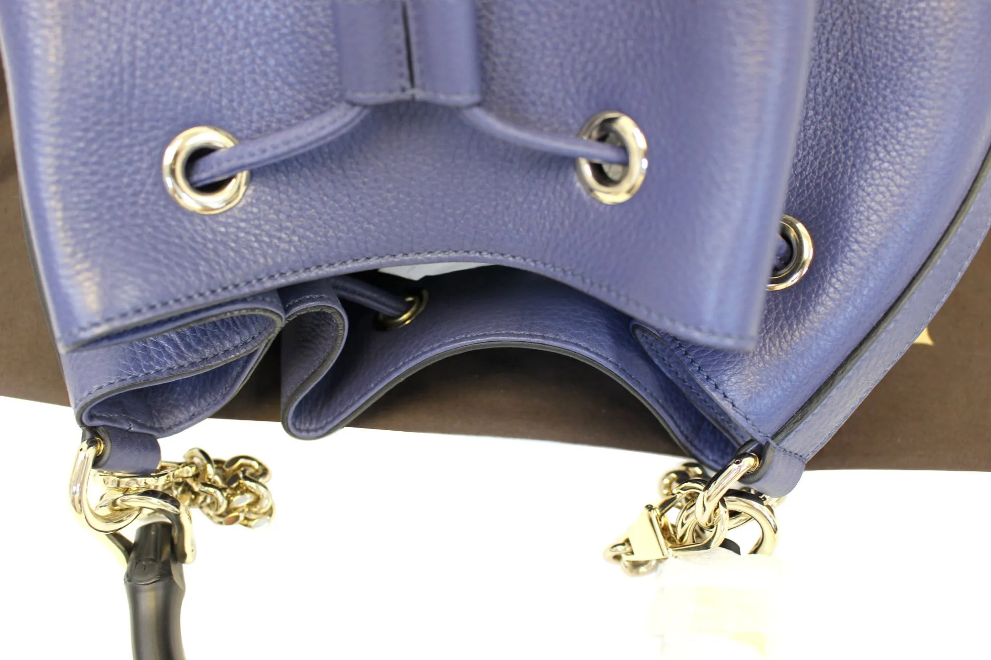 GUCCI Miss Bamboo Medium Blue Leather Bucket Shoulder Handbag